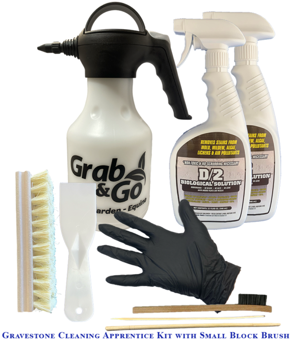 Gravestone Cleaning Kit Apprentice with Small Block Brush (2 Quarts of D/2 Biological Solution)