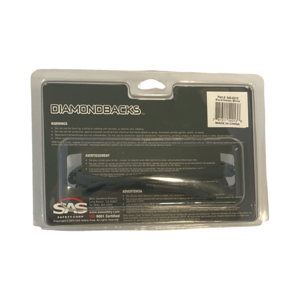 Diamondback Safety Glasses- Black Frames/Black Smoke Mirror - Image 2