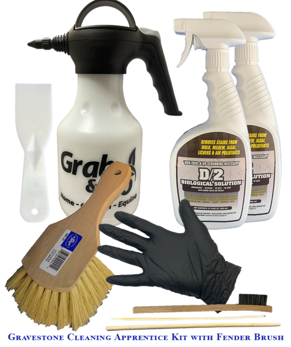 Gravestone Cleaning Kit Apprentice with Fender Brush (2 Quarts of D/2 Biological Solutions)