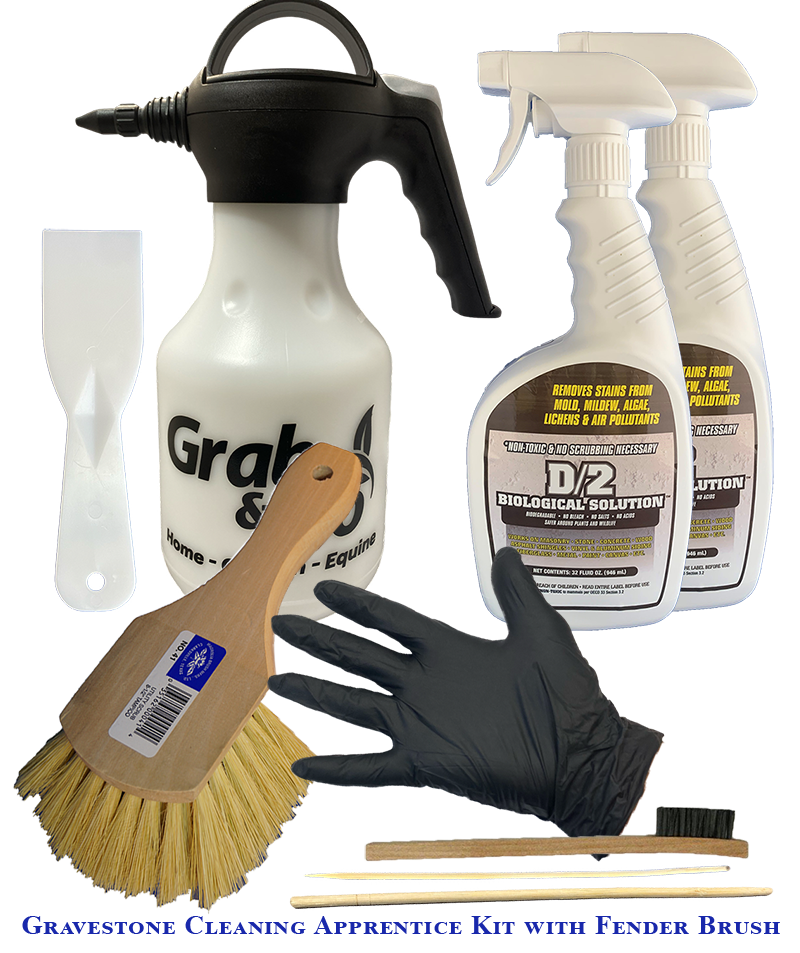 Gravestone Cleaning Kit Apprentice with Fender Brush 2 Quarts of D 2 Biological Solutions